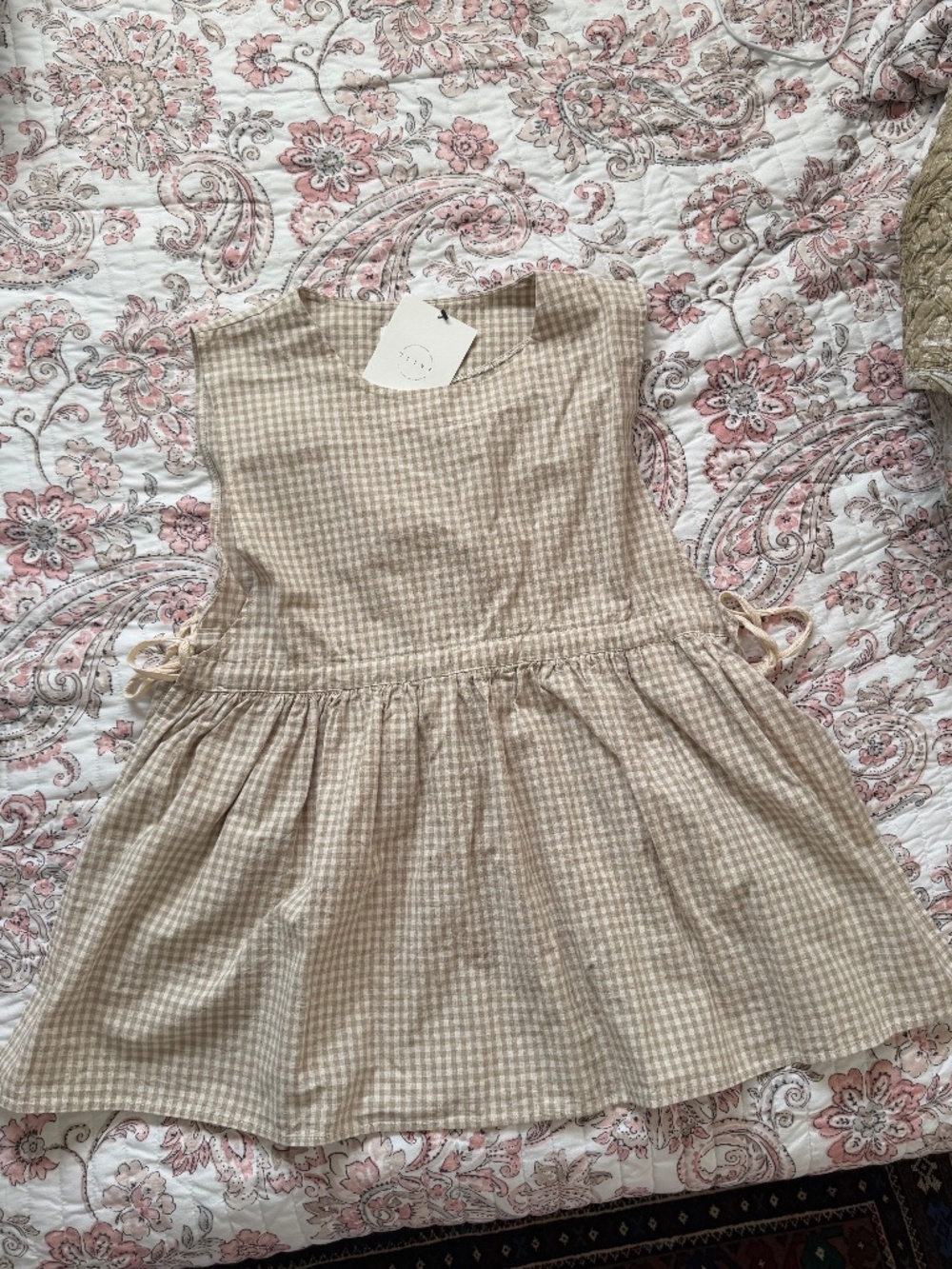 Olive Faye Ribboned Vest Beige Gingham M/L NWT
